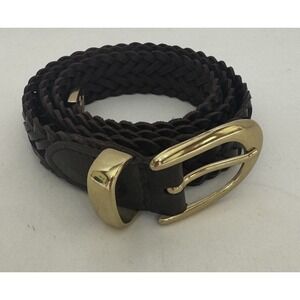 Vintage Capezio Belt Brown Braided Genuine Leather Gold Buckle Women's Size M/L